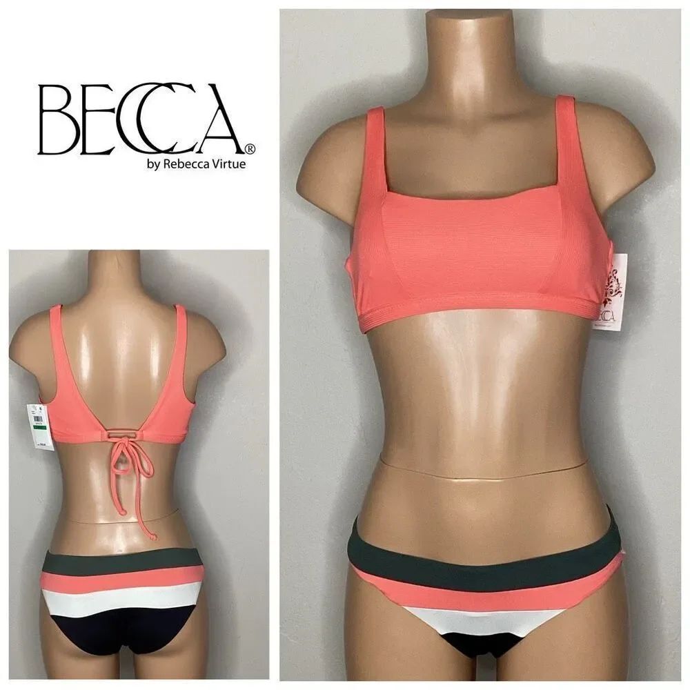 New. Becca stripe bikini. L-top/M-bottom. Retails $145